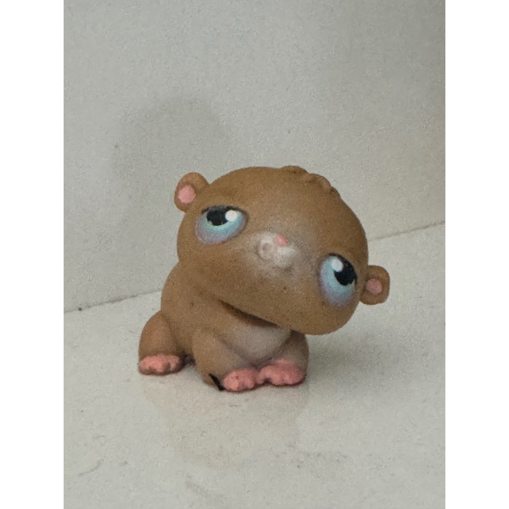 Hasbro Littlest Pet Shop LPS Brown Flocked Fuzzy Hamster Blue Eyes Red Magnet